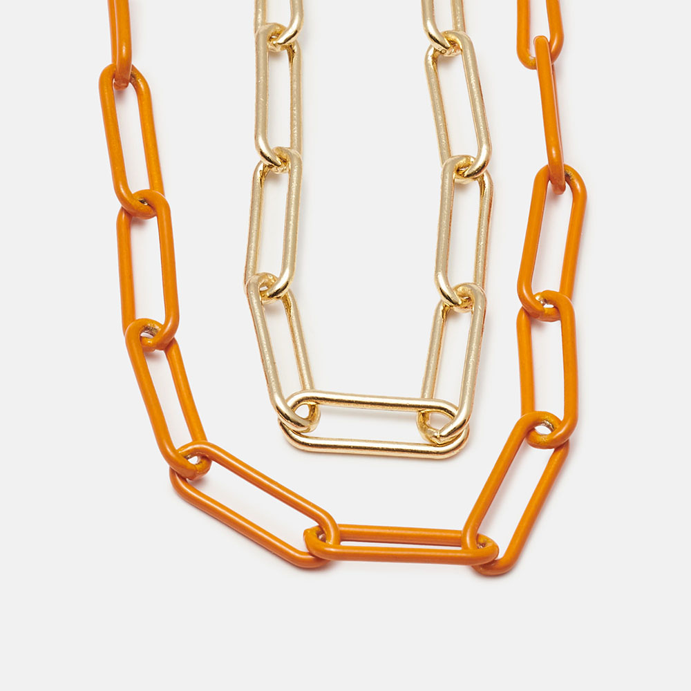 CORDÃO DE CORRENTE FLOW DOURADO E LARANJA  , , imagem grande número 2