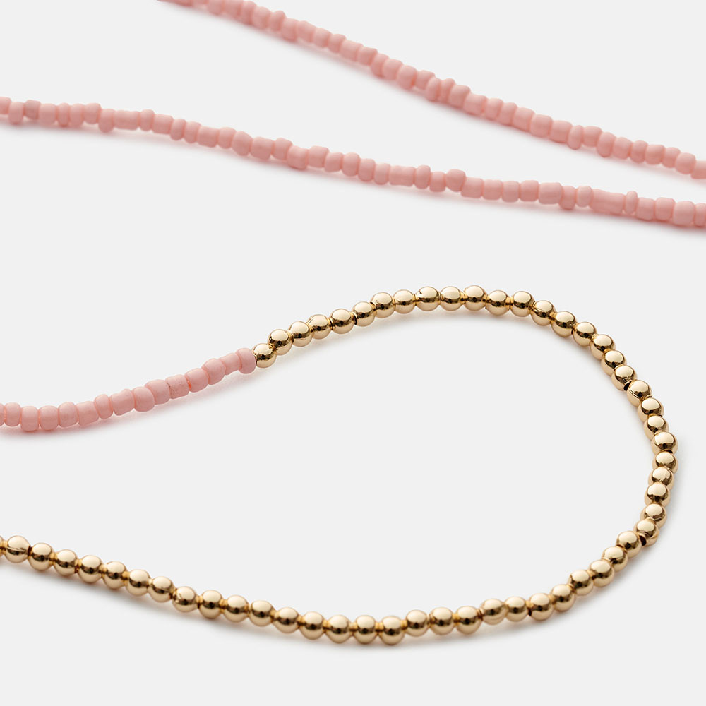 CORDÃO COM CONTAS ROSA/DOURADAS, imagem grande número 1